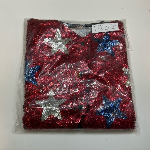 Vintage Vest Adult Small All Sequin Star Patriotic Snap Front Red White Blue - Picture 10 of 10